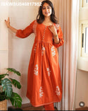 Embroidered Cotton Anarkali Kurti With Pant And Printed Dupatta-ISKWSU040817952