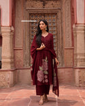 Embroidered Malmal Chanderi Kurti With Pant And Dupatta-ISKWSU05082450