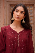 Embroidered Malmal Chanderi Kurti With Pant And Dupatta-ISKWSU05082450