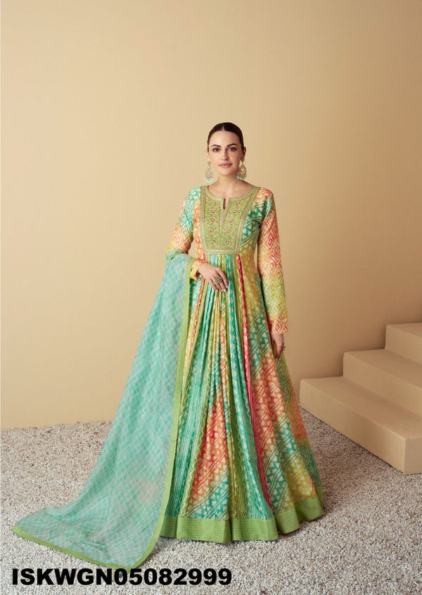 Digital Printed Viscose Crepe Gown With Dupatta-ISKWGN05082999