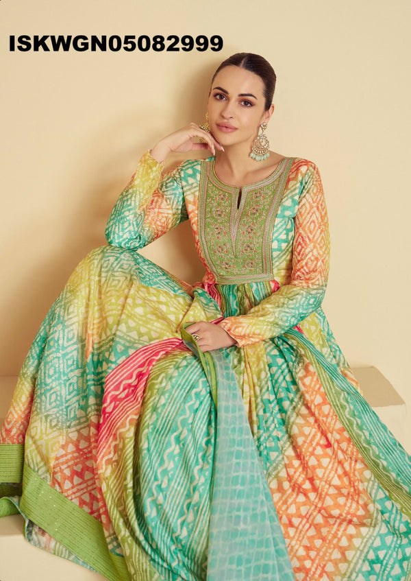 Digital Printed Viscose Crepe Gown With Dupatta-ISKWGN05082999