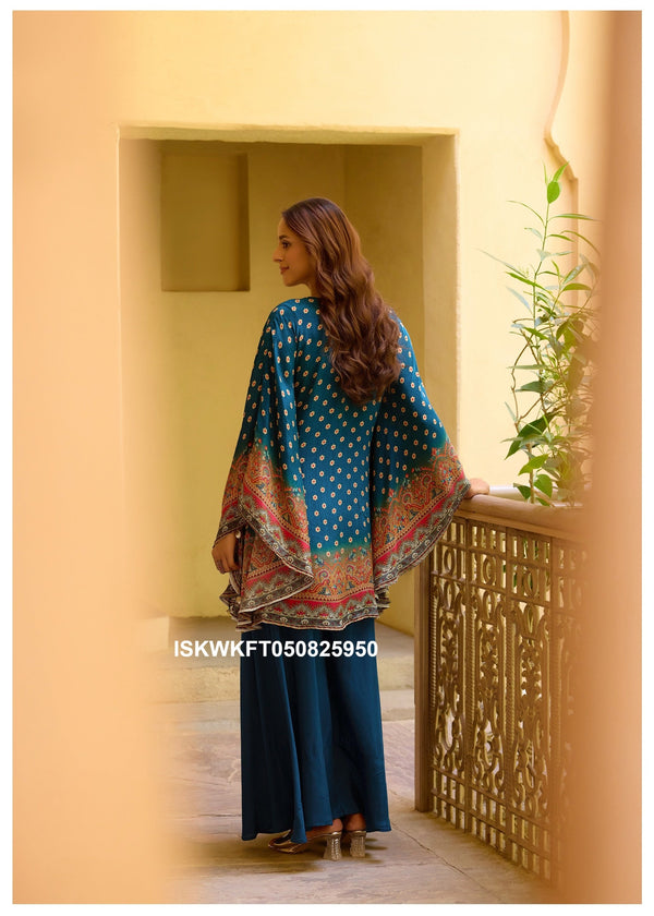 Digital Printed Crepe Kaftan Top With Palazzo-ISKWKFT050825950