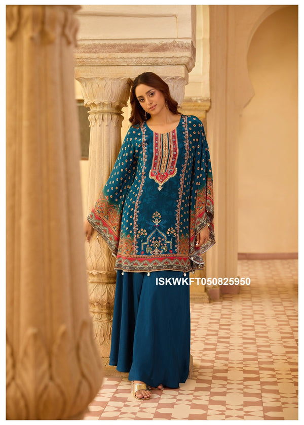 Digital Printed Crepe Kaftan Top With Palazzo-ISKWKFT050825950