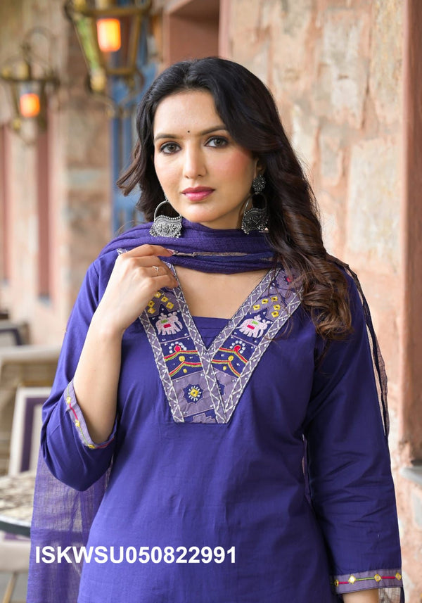 Embroidered Cotton Kurti With Pant And Kota Dupatta-ISKWSU050822991