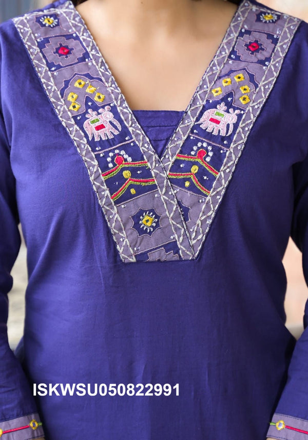 Embroidered Cotton Kurti With Pant And Kota Dupatta-ISKWSU050822991