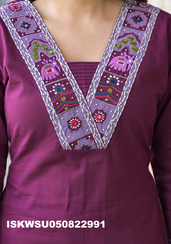 Embroidered Cotton Kurti With Pant And Kota Dupatta-ISKWSU050822991
