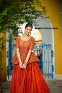 Sequined Silk Peplum Top With Skirt-ISKWSKT050818990