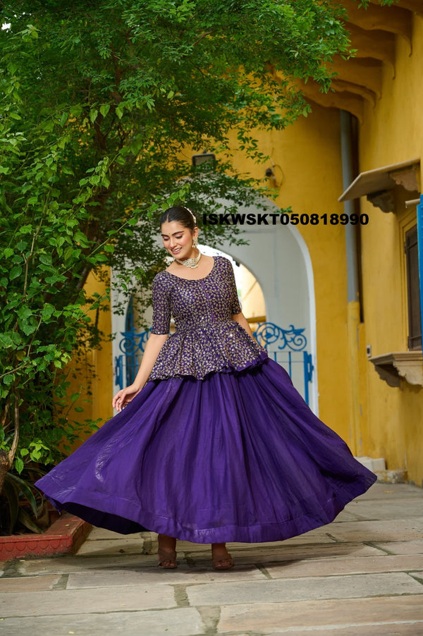 Sequined Silk Peplum Top With Skirt-ISKWSKT050818990