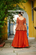 Sequined Silk Peplum Top With Skirt-ISKWSKT050818990