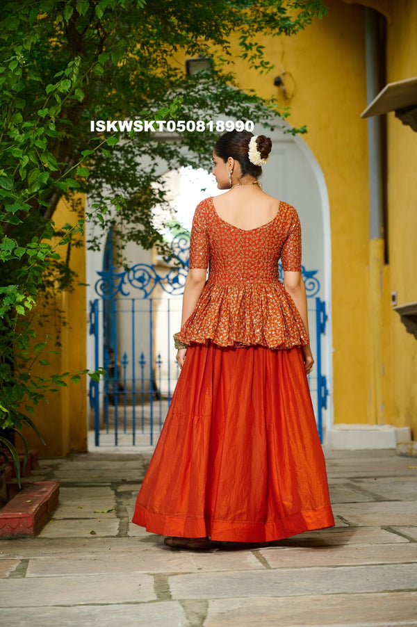 Sequined Silk Peplum Top With Skirt-ISKWSKT050818990