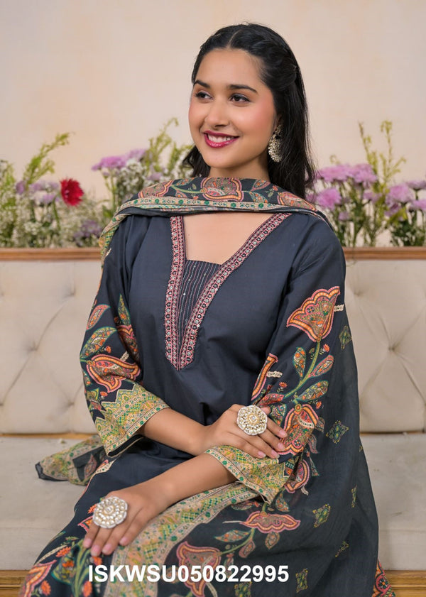 Printed Cotton Kurti With Pant And Dupatta-ISKWSU050822995