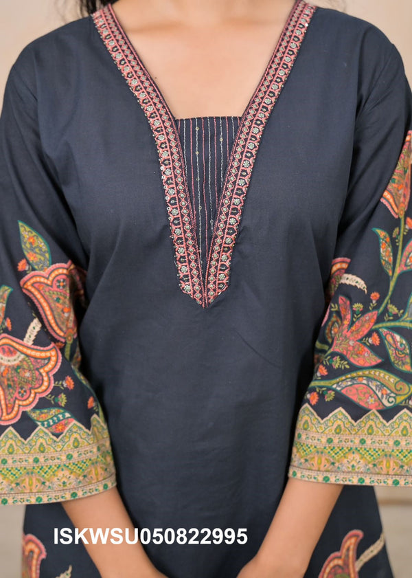 Printed Cotton Kurti With Pant And Dupatta-ISKWSU050822995