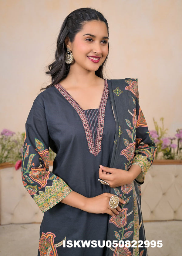 Printed Cotton Kurti With Pant And Dupatta-ISKWSU050822995