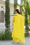 Embroidered Malmal Chanderi Kurti With Pant And Dupatta-ISKWSU050822996