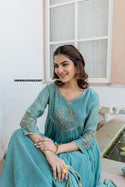 Embroidered Malmal Chanderi Kurti With Pant And Dupatta-ISKWSU050822997