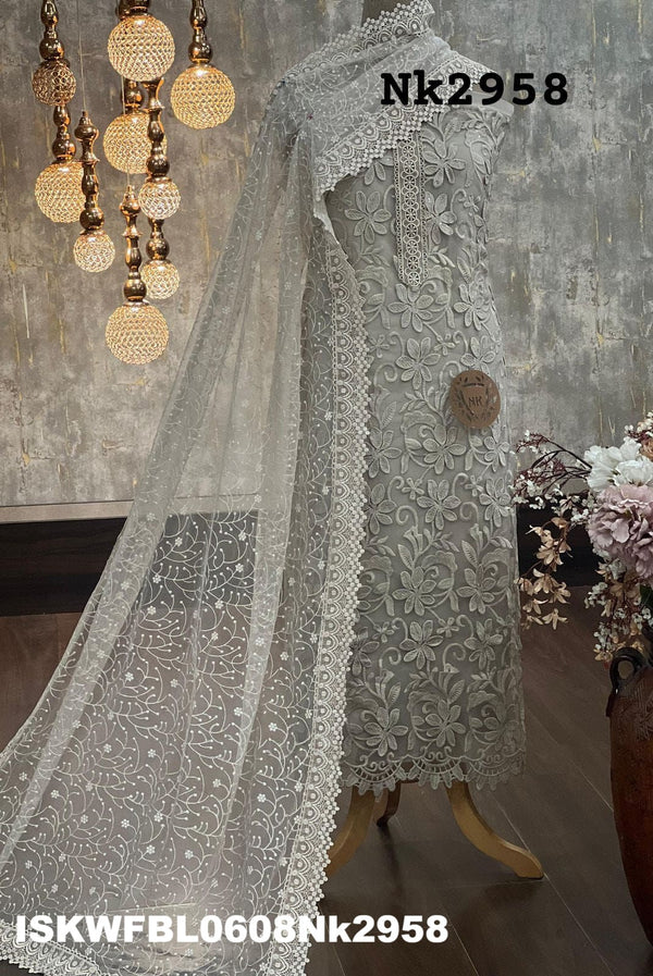 Embroidered Crochet Net Kurti With Silk Bottom And Dupatta-ISKWFBL0608Nk2958