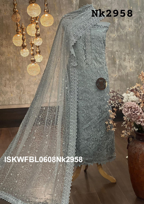 Embroidered Crochet Net Kurti With Silk Bottom And Dupatta-ISKWFBL0608Nk2958