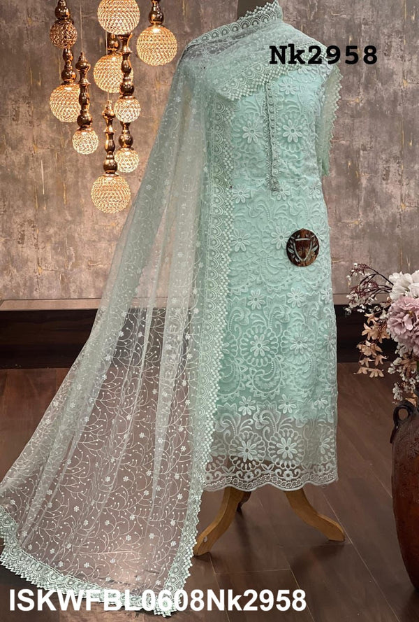 Embroidered Crochet Net Kurti With Silk Bottom And Dupatta-ISKWFBL0608Nk2958