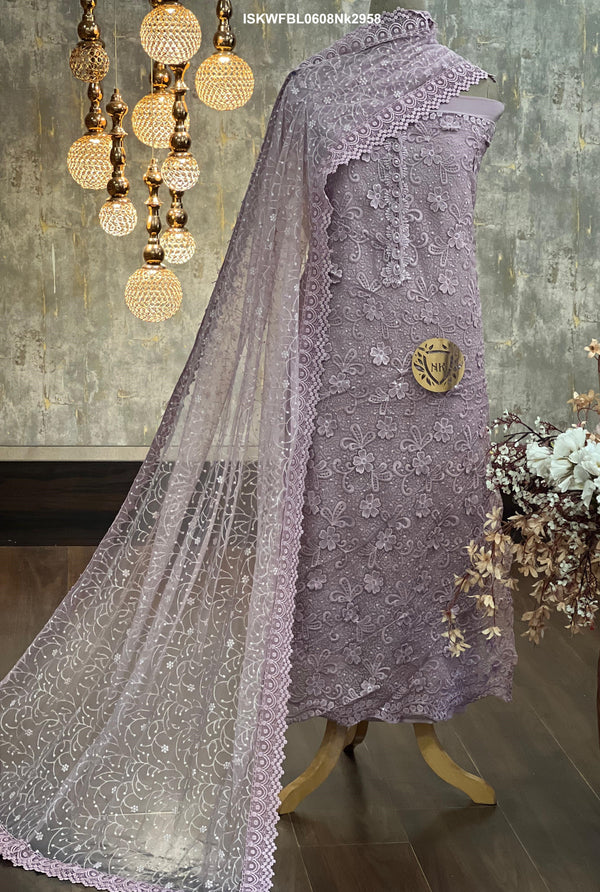Embroidered Crochet Net Kurti With Silk Bottom And Dupatta-ISKWFBL0608Nk2958