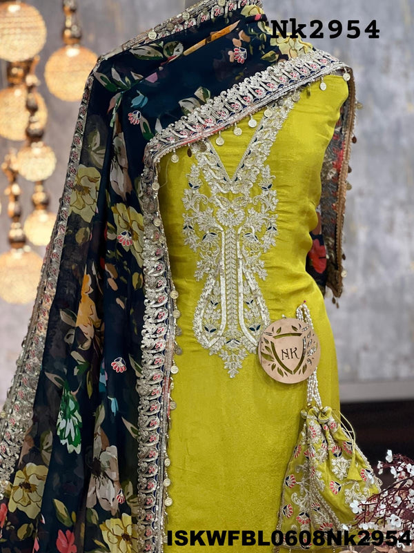 Embroidered Shimmer Tissue Kurti With Upada Silk Bottom And Digital Printed Organza Dupatta-ISKWFBL0608Nk2954
