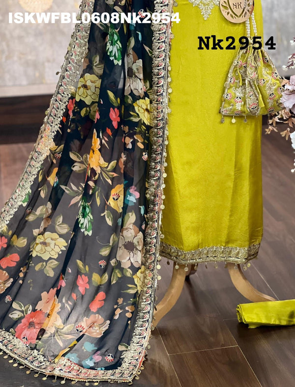 Embroidered Shimmer Tissue Kurti With Upada Silk Bottom And Digital Printed Organza Dupatta-ISKWFBL0608Nk2954