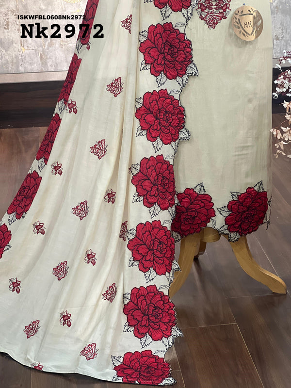 Embroidered Malmal Chanderi Kurti With Shantoon Bottom And Dupatta-ISKWFBL0608Nk2972