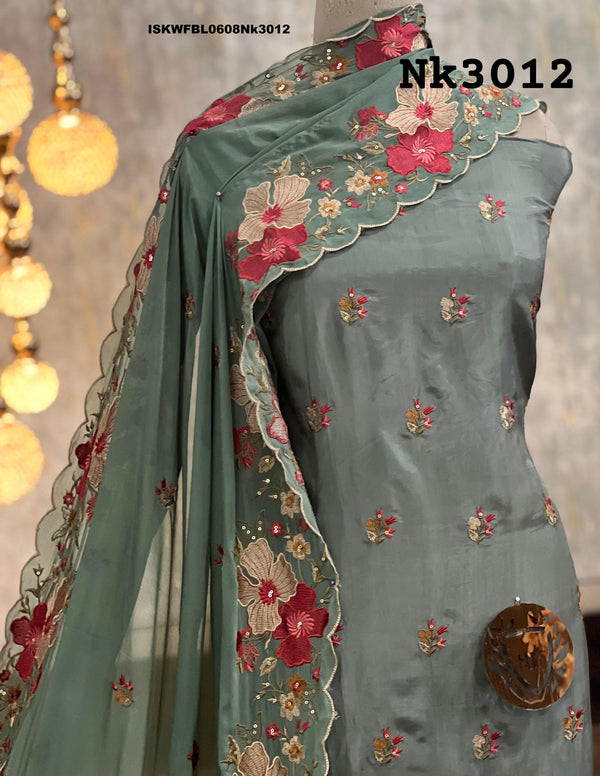 Embroidered Upada Silk Kurti With Shantoon Bottom And Chinon Dupatta-ISKWFBL0608Nk3012