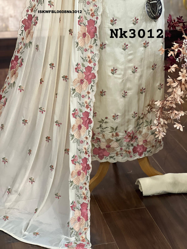 Embroidered Upada Silk Kurti With Shantoon Bottom And Chinon Dupatta-ISKWFBL0608Nk3012