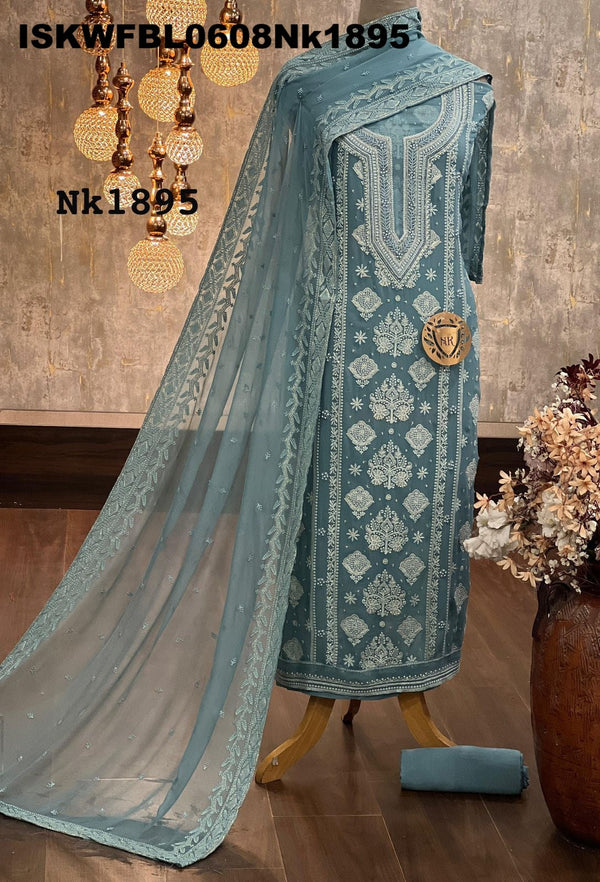 Embroidered Georgette Kurti With Shantoon Bottom And Chiffon Dupatta-ISKWFBL0608Nk1895