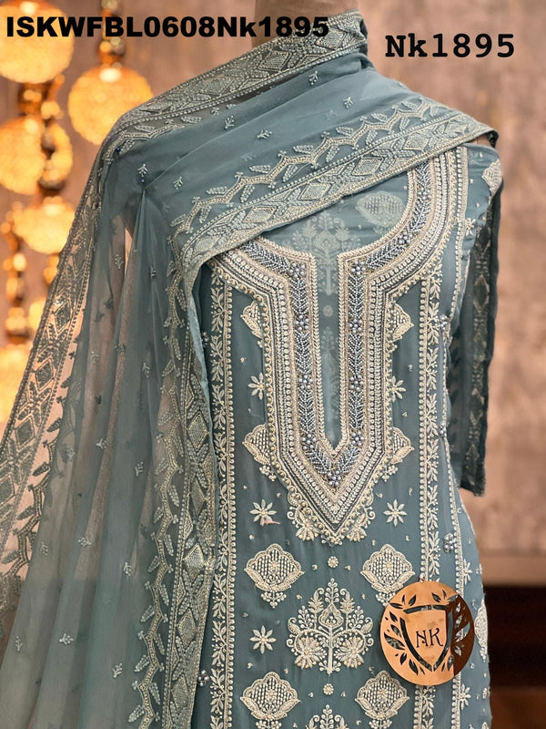 Embroidered Georgette Kurti With Shantoon Bottom And Chiffon Dupatta-ISKWFBL0608Nk1895