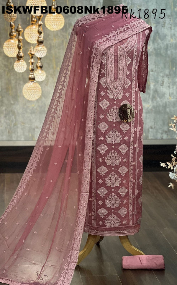 Embroidered Georgette Kurti With Shantoon Bottom And Chiffon Dupatta-ISKWFBL0608Nk1895