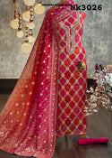 Bandhani Chinon Kurti With Upada Silk Bottom And Ombre Organza Dupatta-ISKWFBL0608Nk3026