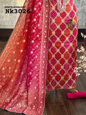 Bandhani Chinon Kurti With Upada Silk Bottom And Ombre Organza Dupatta-ISKWFBL0608Nk3026