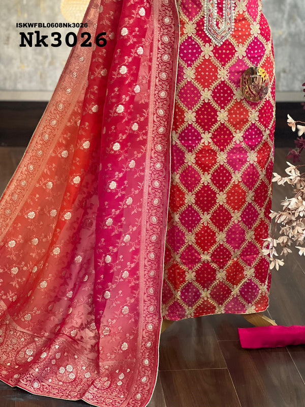 Bandhani Chinon Kurti With Upada Silk Bottom And Ombre Organza Dupatta-ISKWFBL0608Nk3026