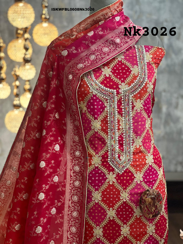 Bandhani Chinon Kurti With Upada Silk Bottom And Ombre Organza Dupatta-ISKWFBL0608Nk3026