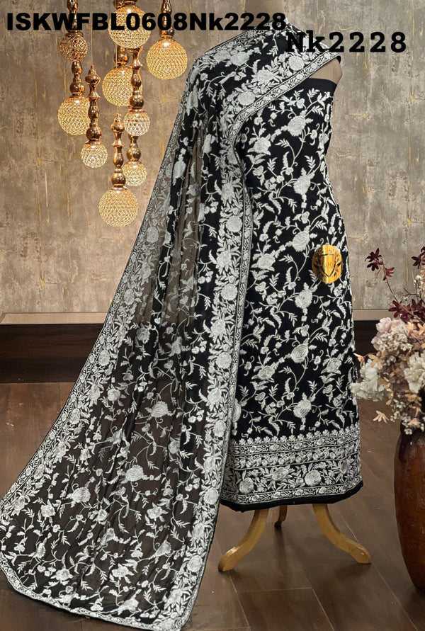 Embroidered Malmal Chanderi Kurti With Bottom And Dupatta-ISKWFBL0608Nk2228