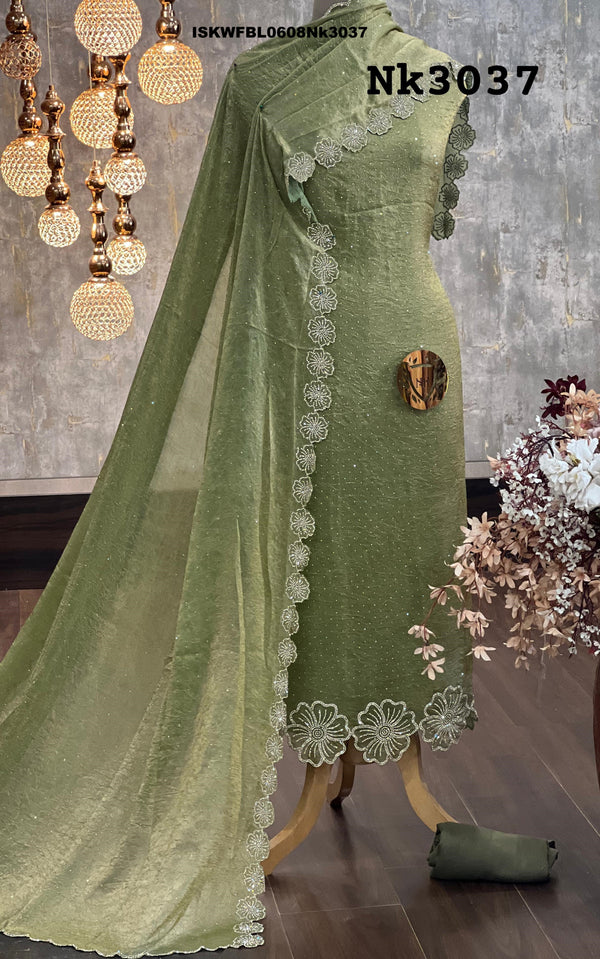 Embroidered Crush Shimmer Kurti With Shantoon Bottom And Dupatta-ISKWFBL0608Nk3037