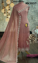 Embroidered Crush Shimmer Kurti With Shantoon Bottom And Dupatta-ISKWFBL0608Nk3037