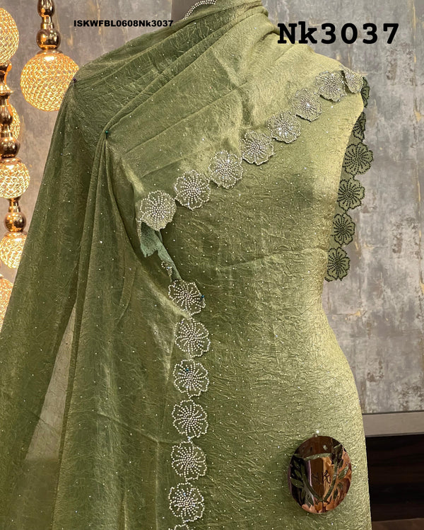 Embroidered Crush Shimmer Kurti With Shantoon Bottom And Dupatta-ISKWFBL0608Nk3037