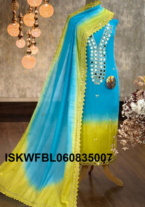 Embroidered Malmal Chanderi Kurti With Bottom And Dupatta-ISKWFBL060835007