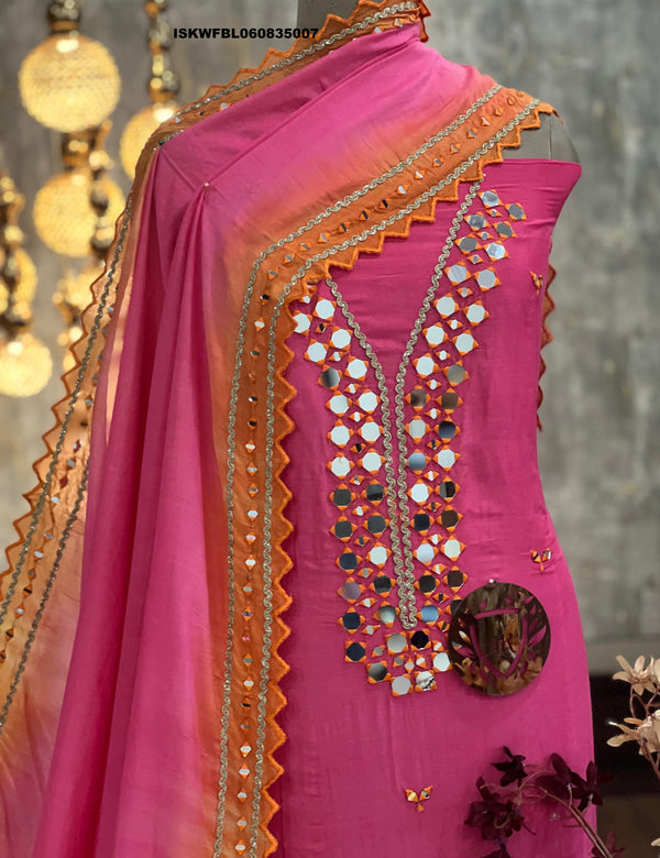 Embroidered Malmal Chanderi Kurti With Bottom And Dupatta-ISKWFBL060835007