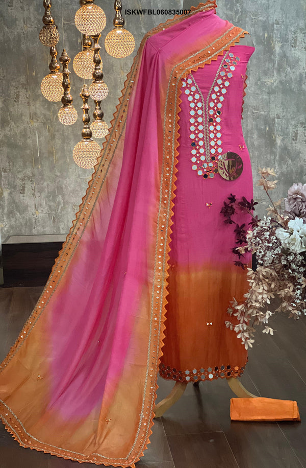 Embroidered Malmal Chanderi Kurti With Bottom And Dupatta-ISKWFBL060835007