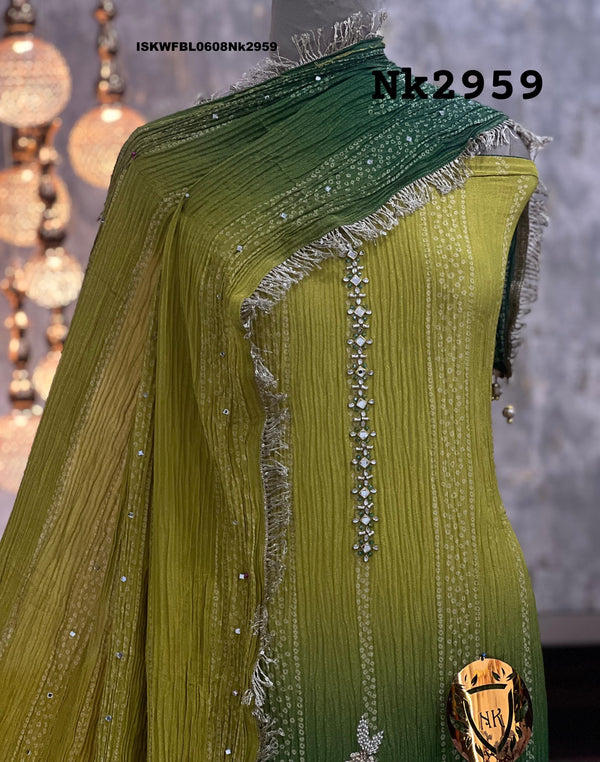 Ombre Digital Printed Crush Tissue Kurti With Upada Silk Bottom And Dupatta-ISKWFBL0608Nk2959
