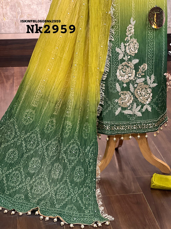 Ombre Digital Printed Crush Tissue Kurti With Upada Silk Bottom And Dupatta-ISKWFBL0608Nk2959