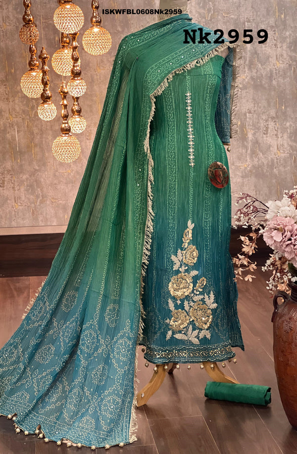 Ombre Digital Printed Crush Tissue Kurti With Upada Silk Bottom And Dupatta-ISKWFBL0608Nk2959