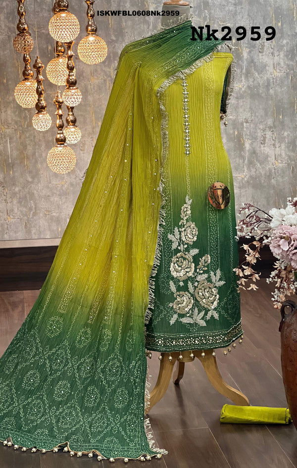 Ombre Digital Printed Crush Tissue Kurti With Upada Silk Bottom And Dupatta-ISKWFBL0608Nk2959