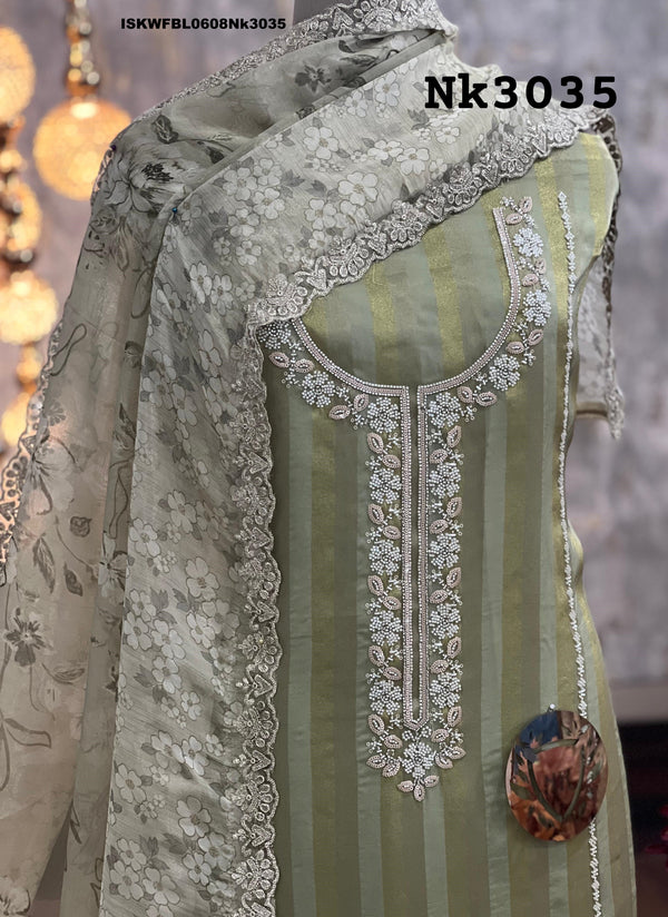 Striped Shimmer Organza Kurti With Shantoon Bottom And Digital Printed Organza Dupatta-ISKWFBL0608Nk3035