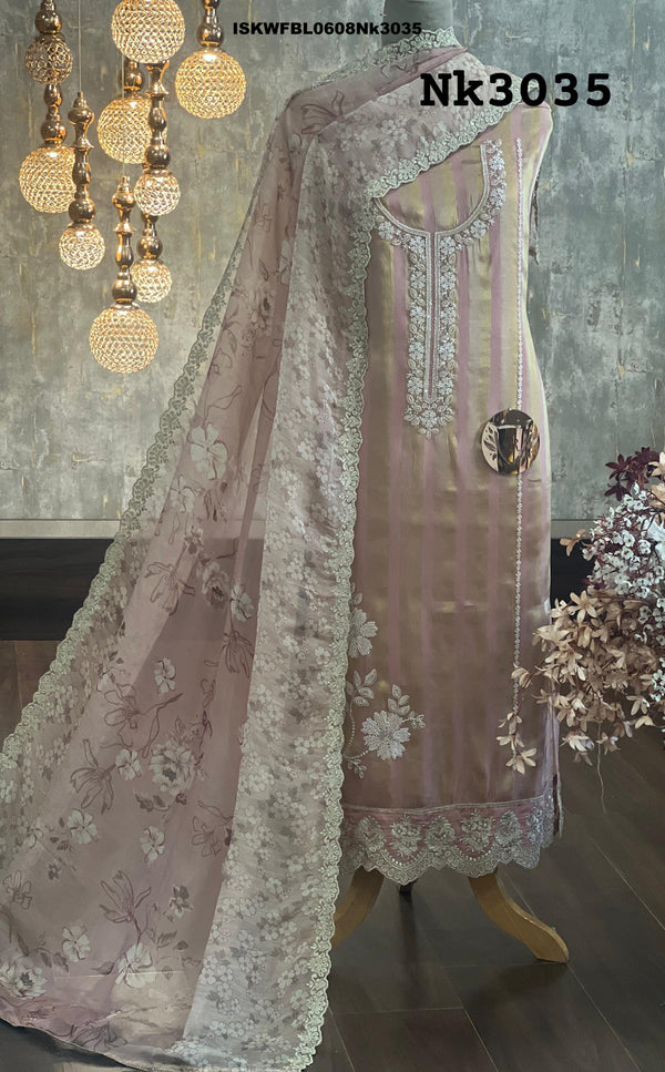 Striped Shimmer Organza Kurti With Shantoon Bottom And Digital Printed Organza Dupatta-ISKWFBL0608Nk3035