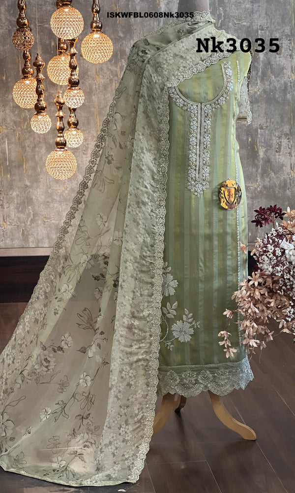 Striped Shimmer Organza Kurti With Shantoon Bottom And Digital Printed Organza Dupatta-ISKWFBL0608Nk3035