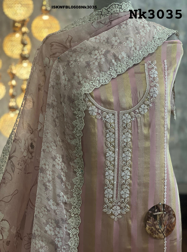 Striped Shimmer Organza Kurti With Shantoon Bottom And Digital Printed Organza Dupatta-ISKWFBL0608Nk3035